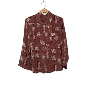 4/$25 Solomon Vintage Floral printed Shoulder Pad Button Up Women's S…